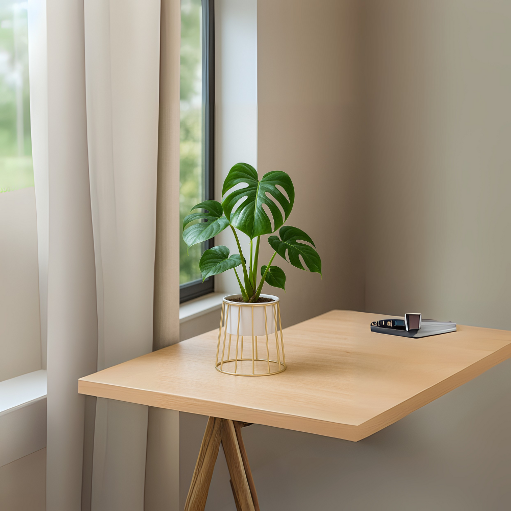 Modern Black Planter with Golden Metal Stand – Stylish Indoor Decor Pot