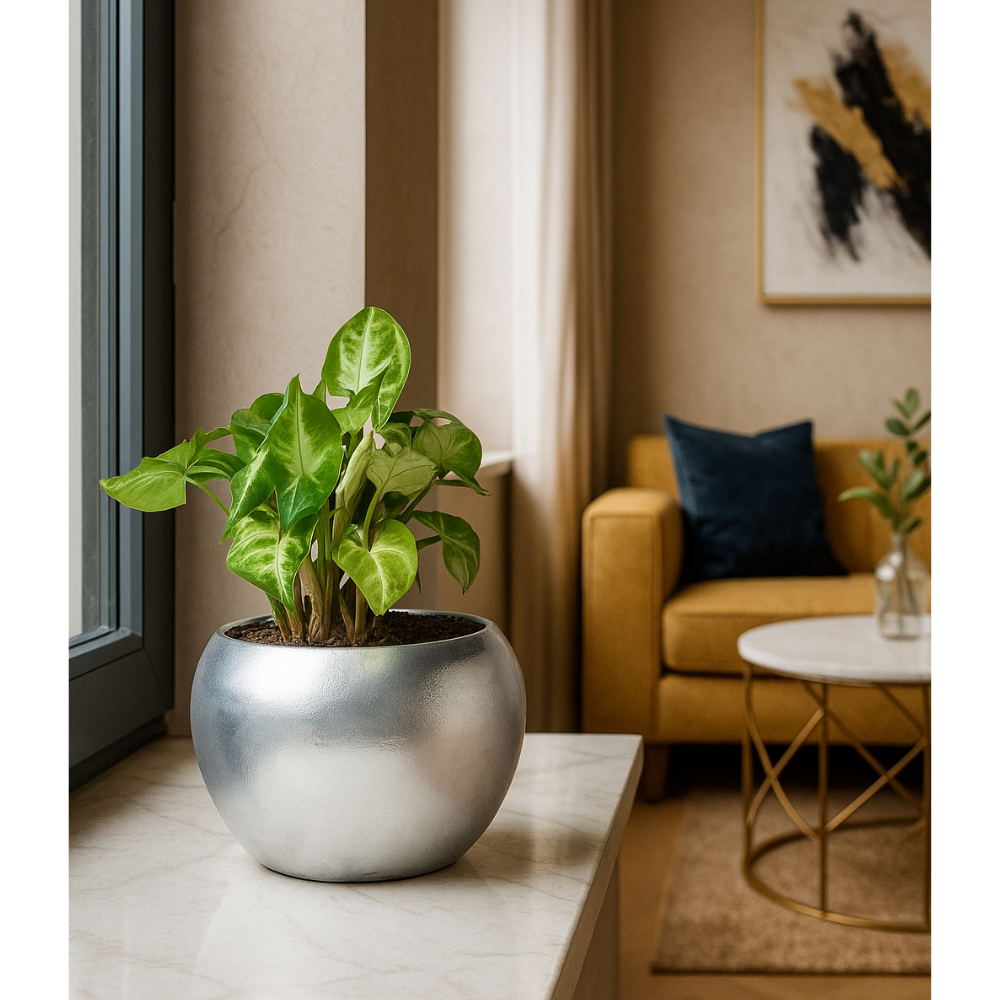Glossy Ceramic Apple Planter with Indoor Plant – Elegant Table Decor