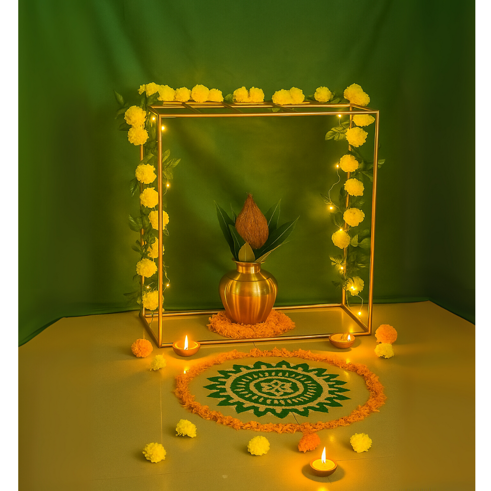 Elegant Golden Metal Frame Stand for Idols & Decor