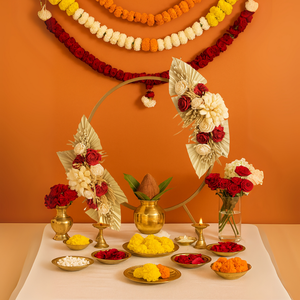 Modern Golden Circular Metal Stand for Home & Event Decor