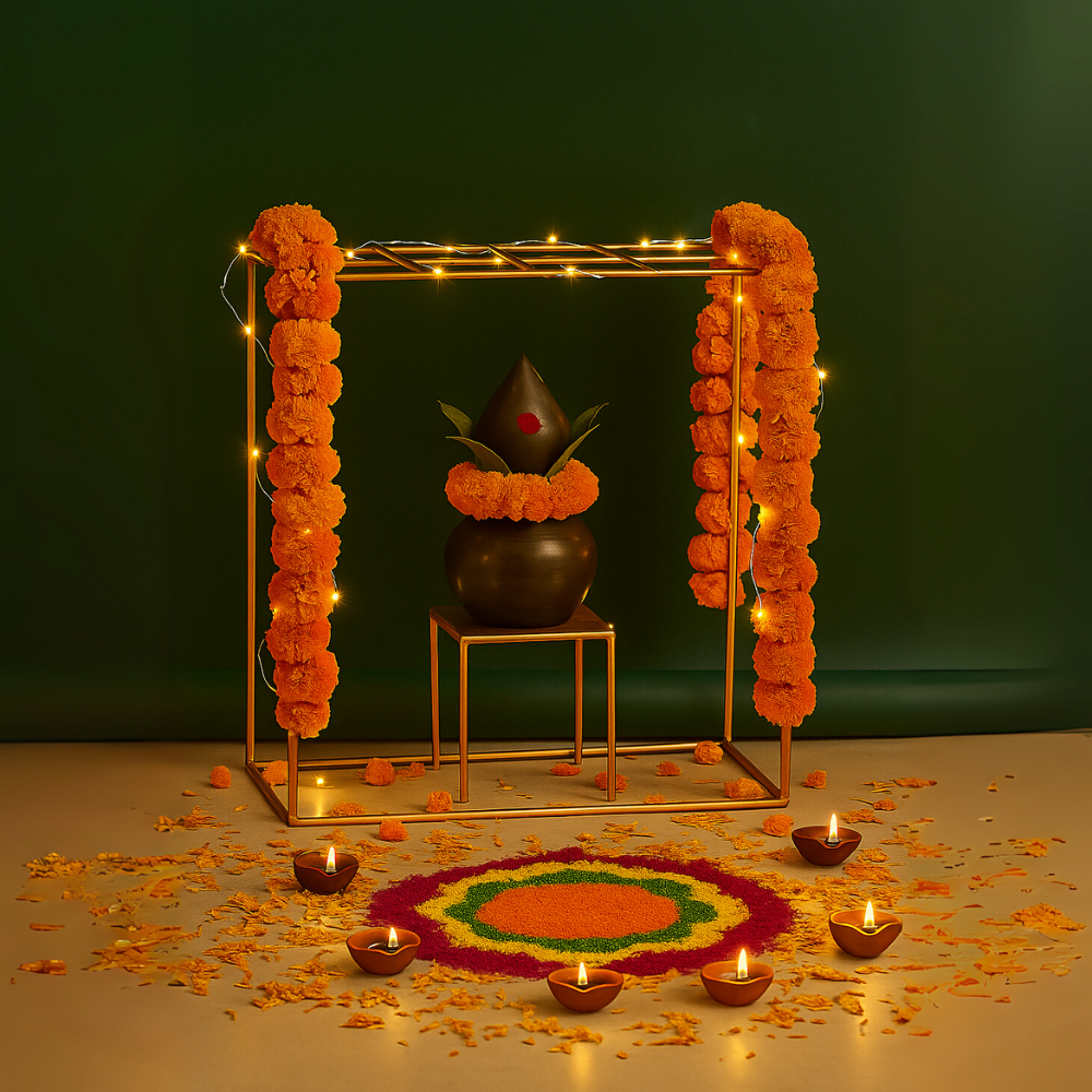 Elegant Golden Metal Frame Stand for Idols & Decor