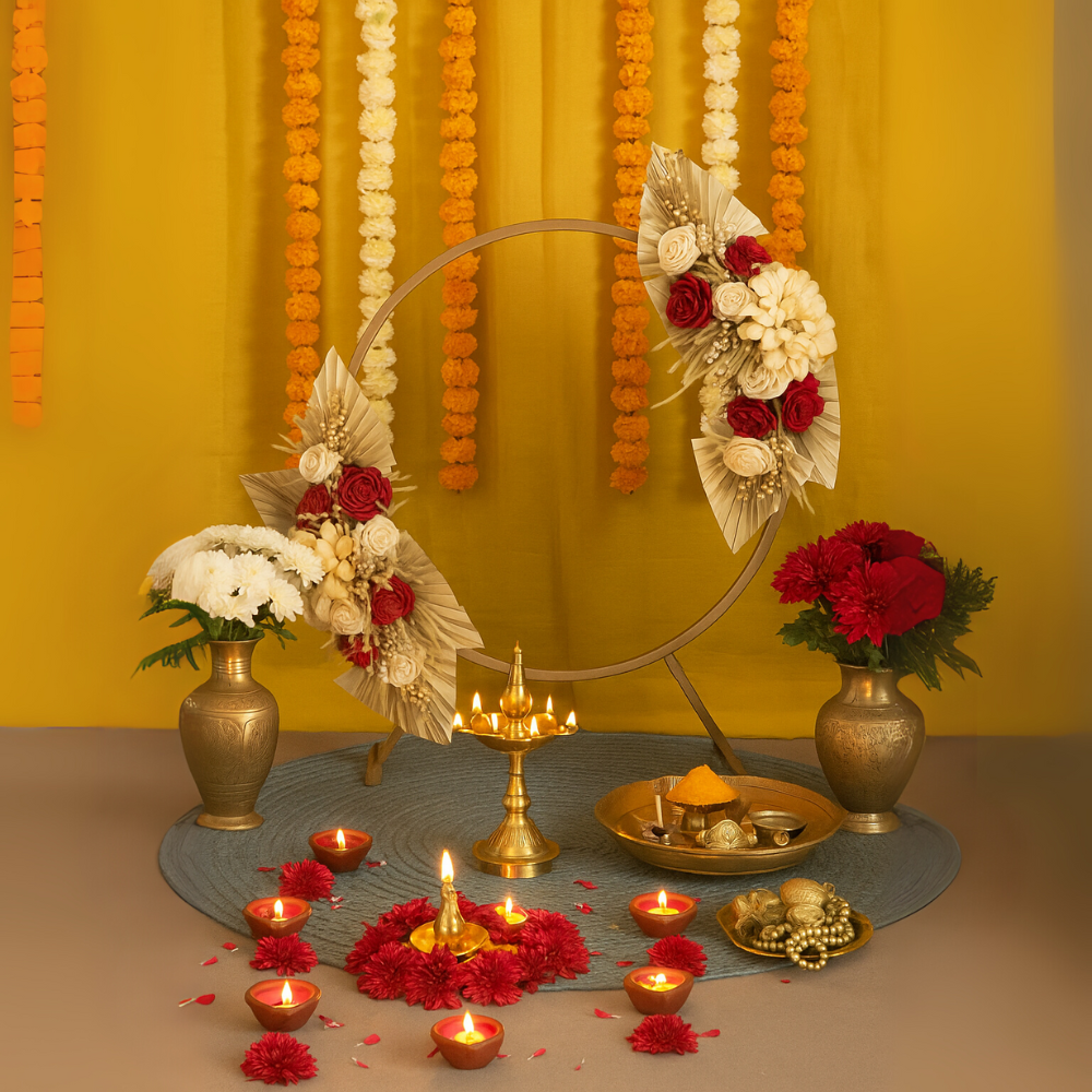 Modern Golden Circular Metal Stand for Home & Event Decor