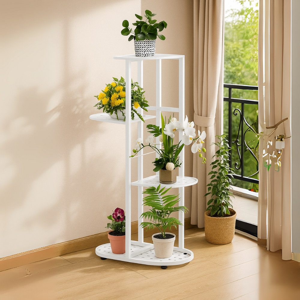 Modern 4 Tier Step-Style Metal Plant Stand For Indoor Outdoor Display