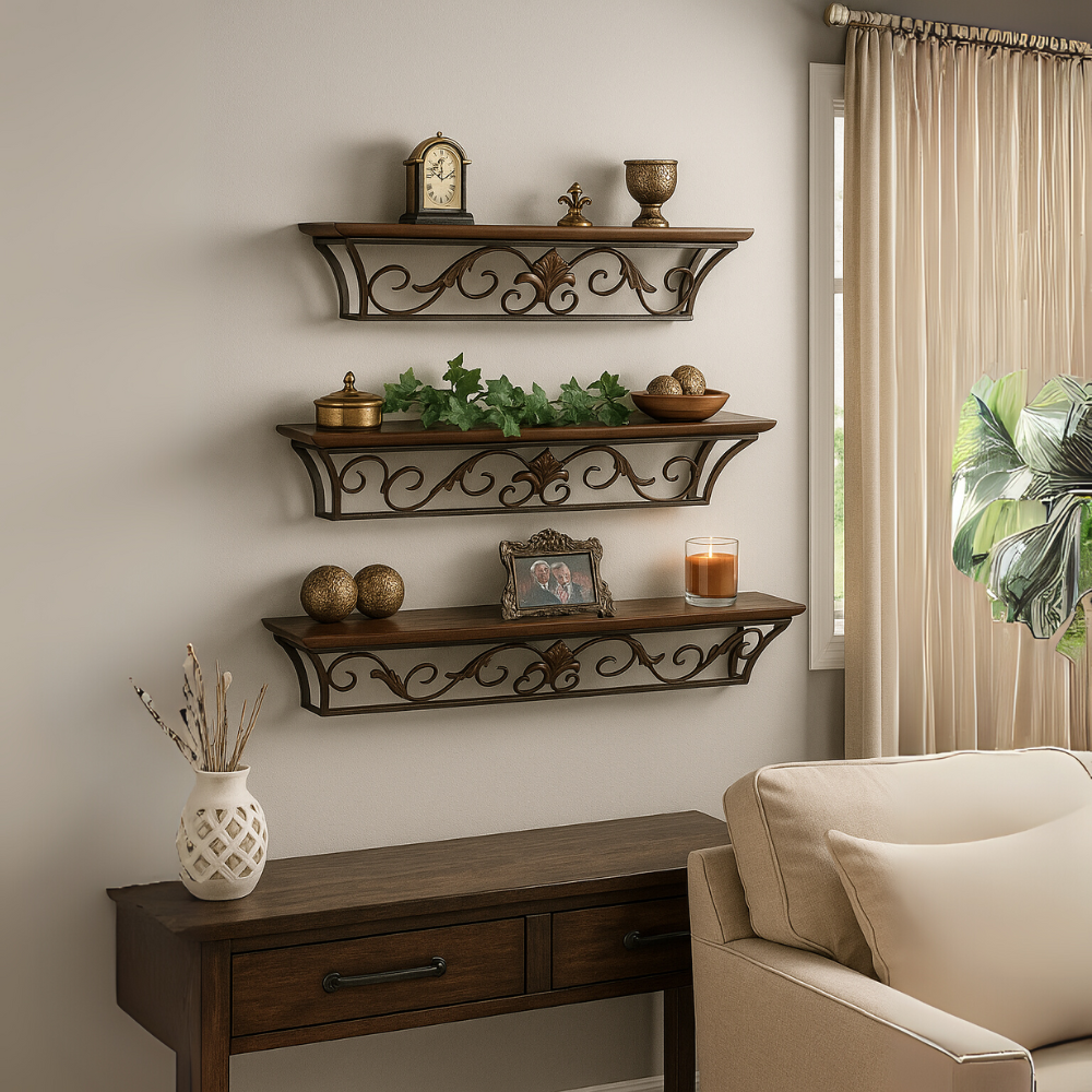 Abstract Wooden Wall Shelves Set of 3 - Decorative & Functional Storage