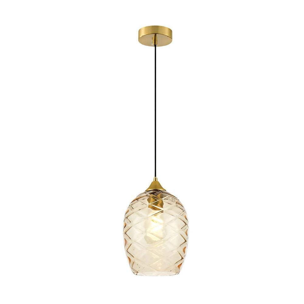 Elegant Amber, Green & Coffee Glass Pendant Light With Textured Metal Fixture