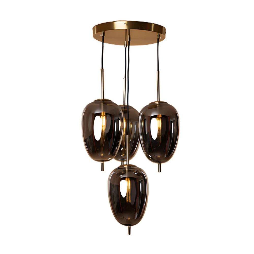 Elegant 4-Light Ceiling Lamp - Antique Gold With Smoke Grey Glass Chandelier