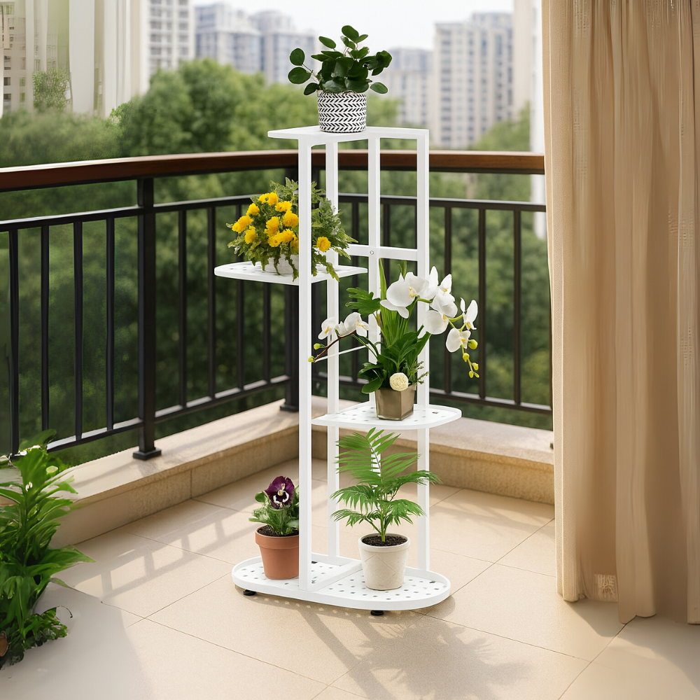 Modern 4 Tier Step-Style Metal Plant Stand For Indoor Outdoor Display