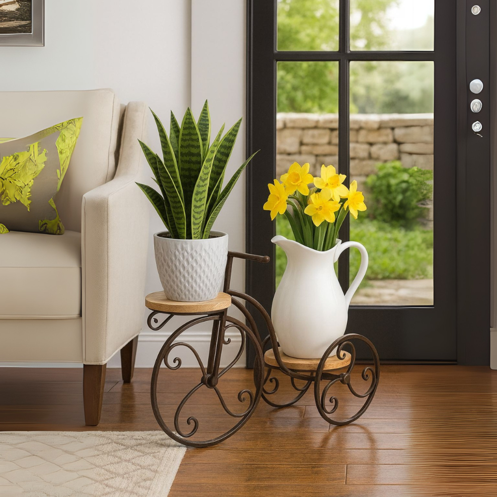 Vintage Bicycle Style Free Form Multi-Tiered Metal Plant Stand