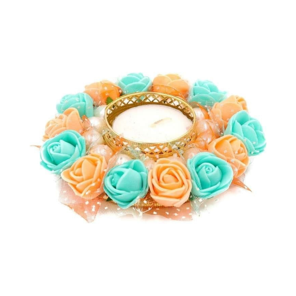 Rose Wreath Tealight Candle Ring — Floral Home Decor Candle Holder | Diyas for Diwali