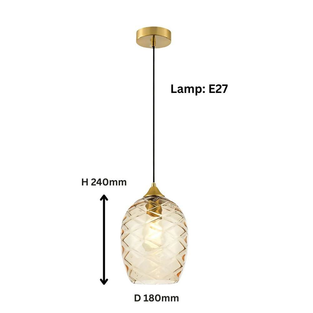 Elegant Amber, Green & Coffee Glass Pendant Light With Textured Metal Fixture