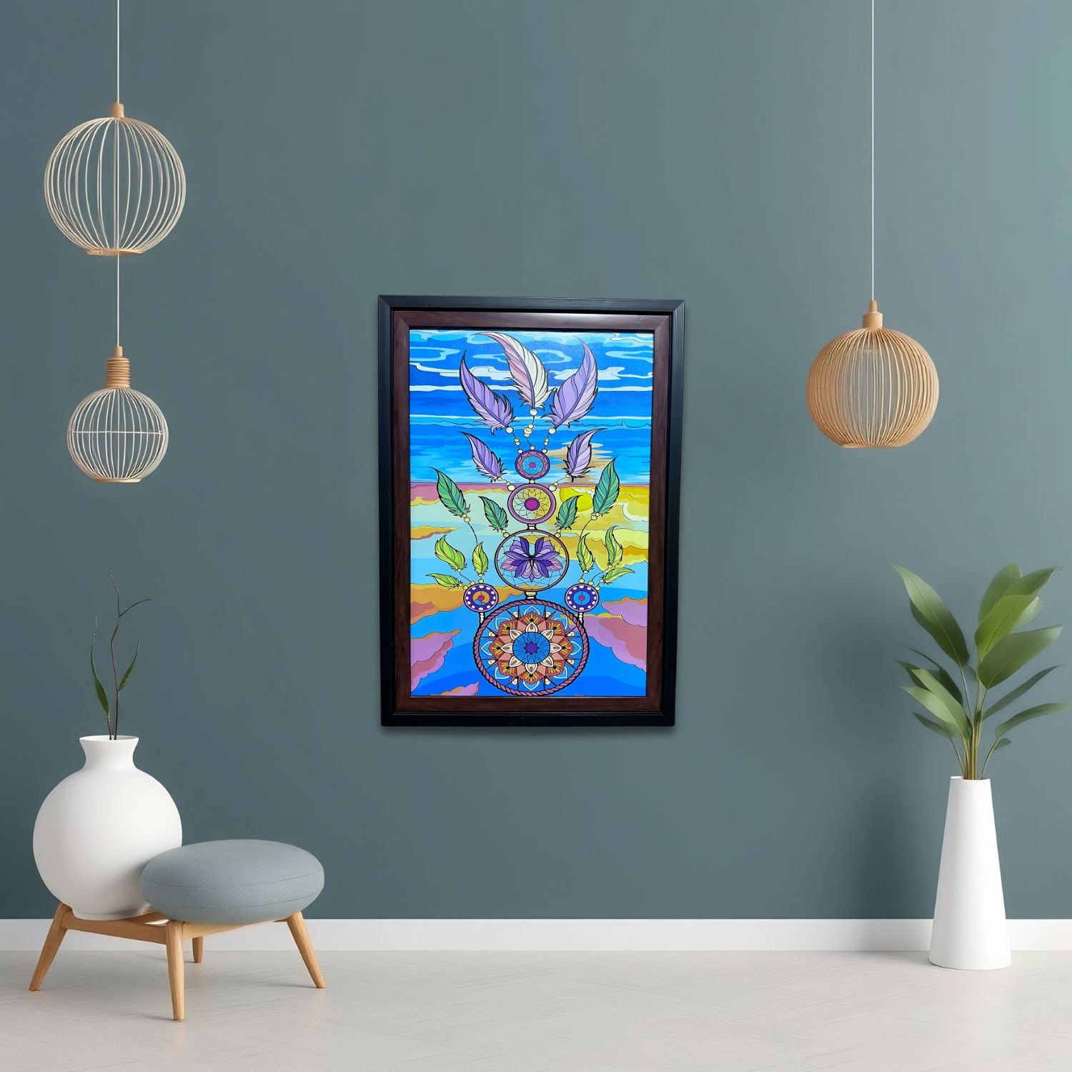 Colorful Dreamcatcher With Feathers And Mandala Abstract Wall Decor