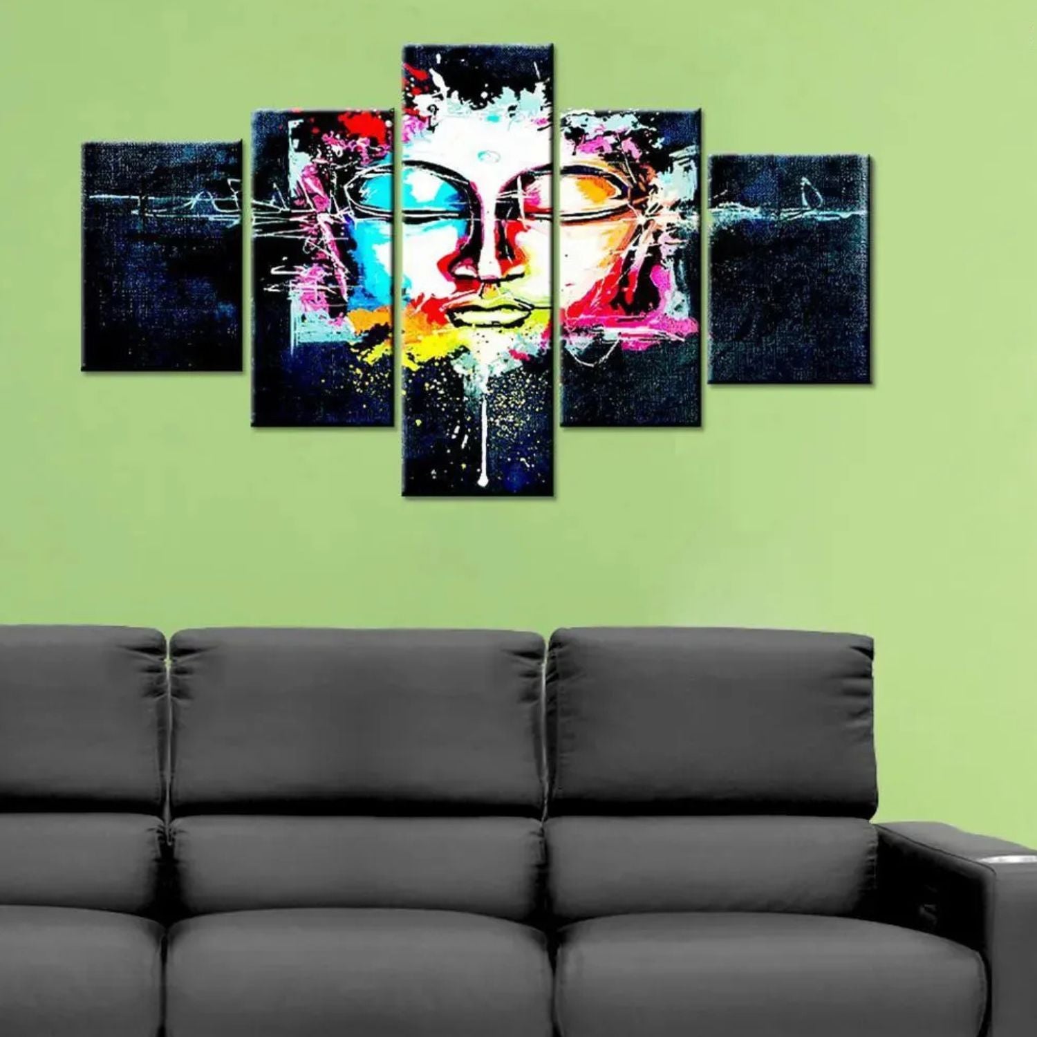Elegant Colorful Abstract Buddha Face 5-Piece Framed Canvas Art