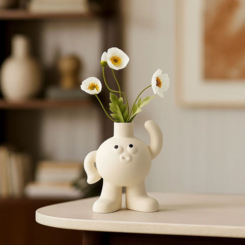 Playful Big Feet Ceramic Vase With Quirky Scratching Head Design