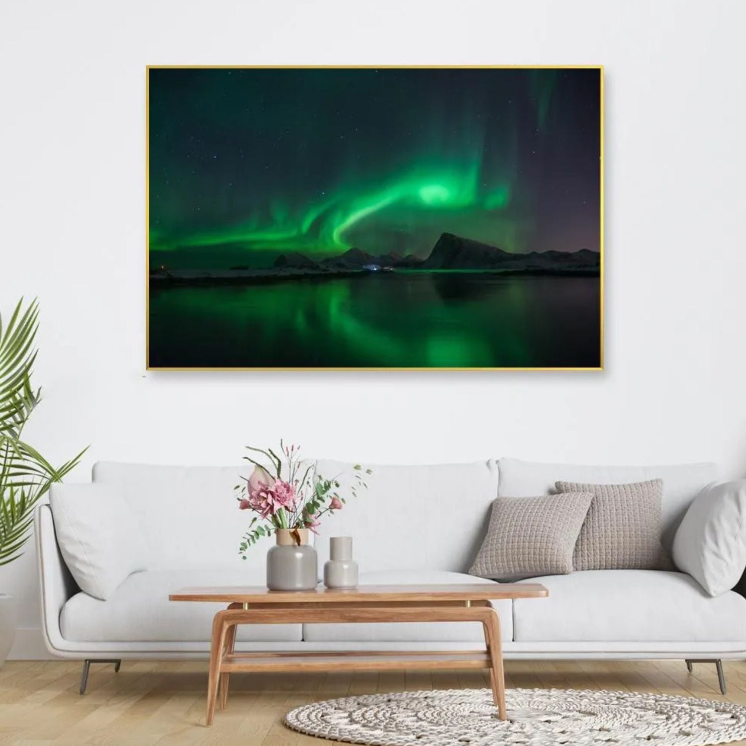 Abstract Northern Lights Over Lofoten Islands Framed Canvas Wall Art