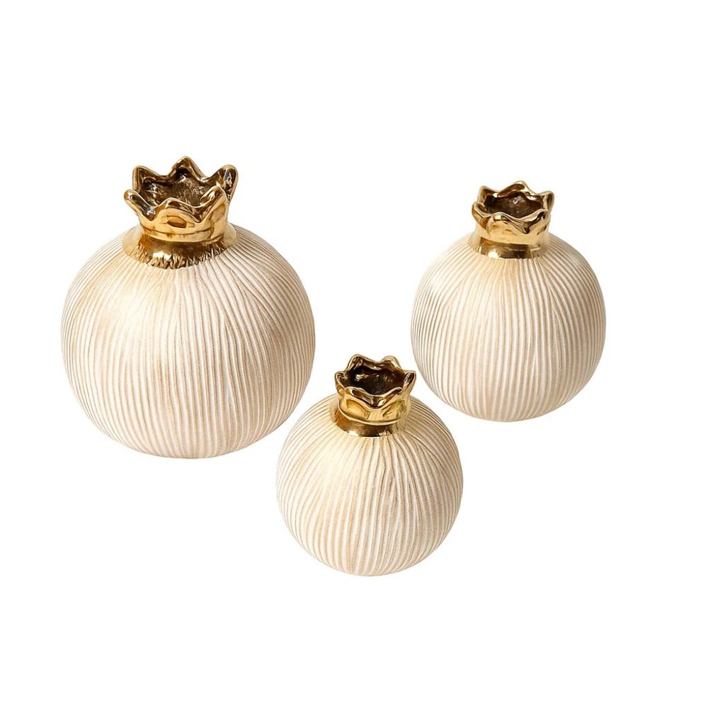 Elegant Pomegranate Jewel Vase Set With Silver & Red Golden Crown Accents