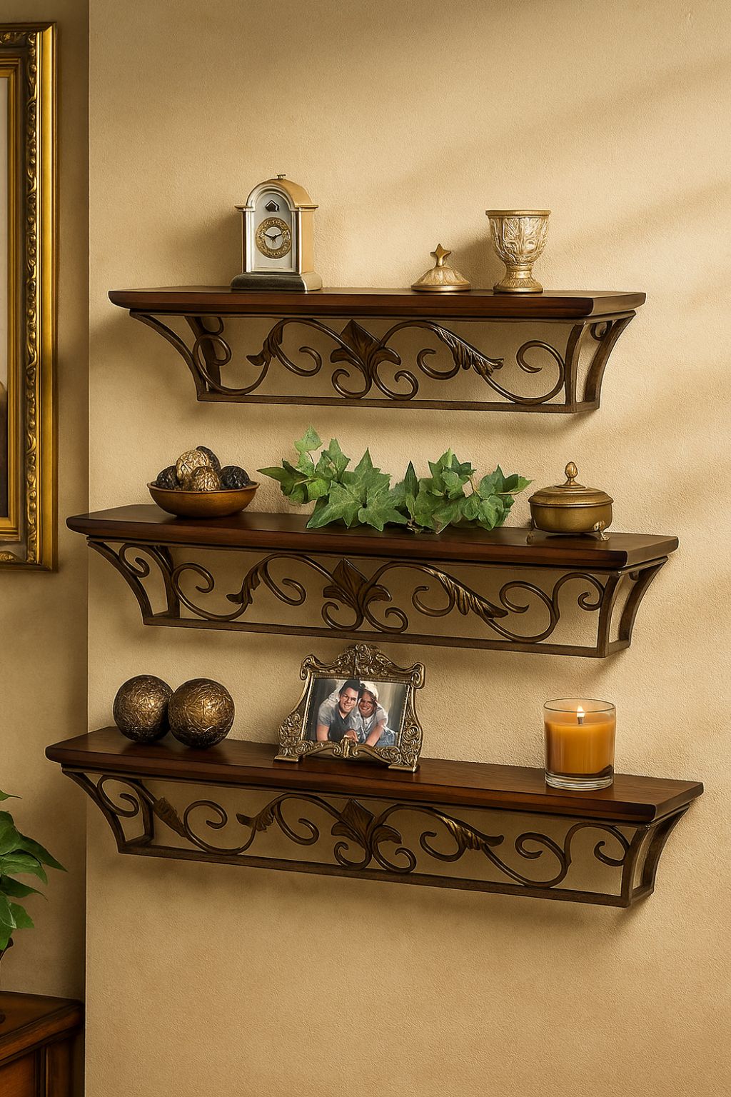 Abstract Wooden Wall Shelves Set of 3 - Decorative & Functional Storage