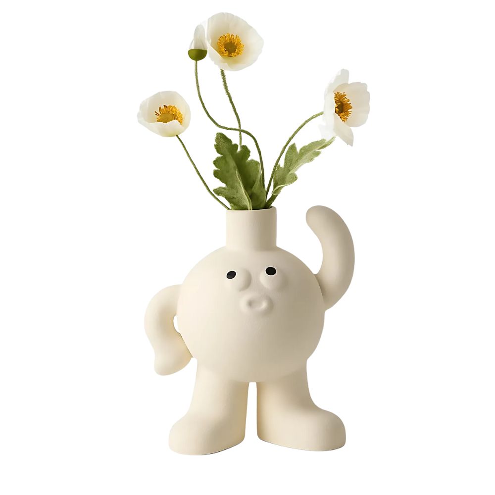 Playful Big Feet Ceramic Vase With Quirky Scratching Head Design