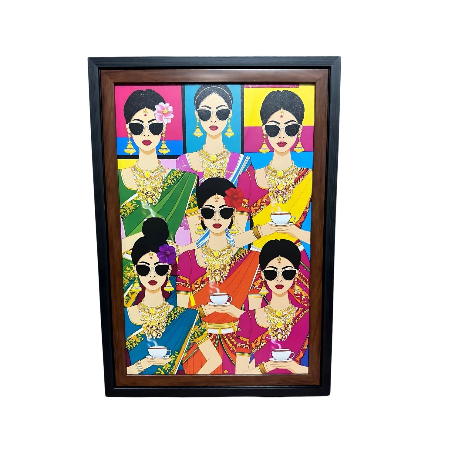 Elegant South Indian Women Pop Art Painting With Frame For Wall Decor