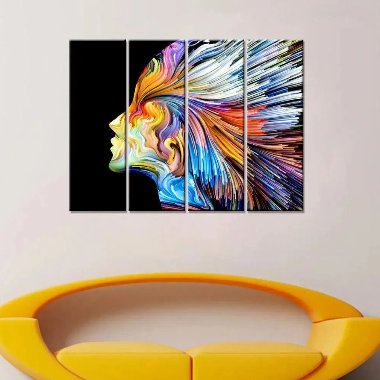 Spectrum of Thought - Modern Woman Face 4 Panels Abstract Canvas Wall Art