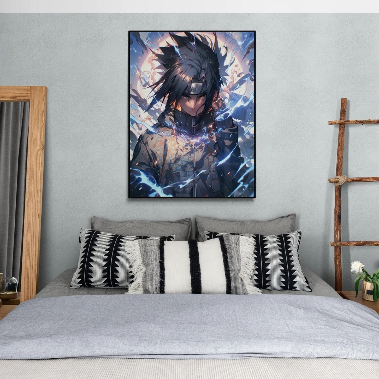 Elegant Sasuke Uchiha Naruto Uzumaki Lightning Anime Canvas Wall Painting