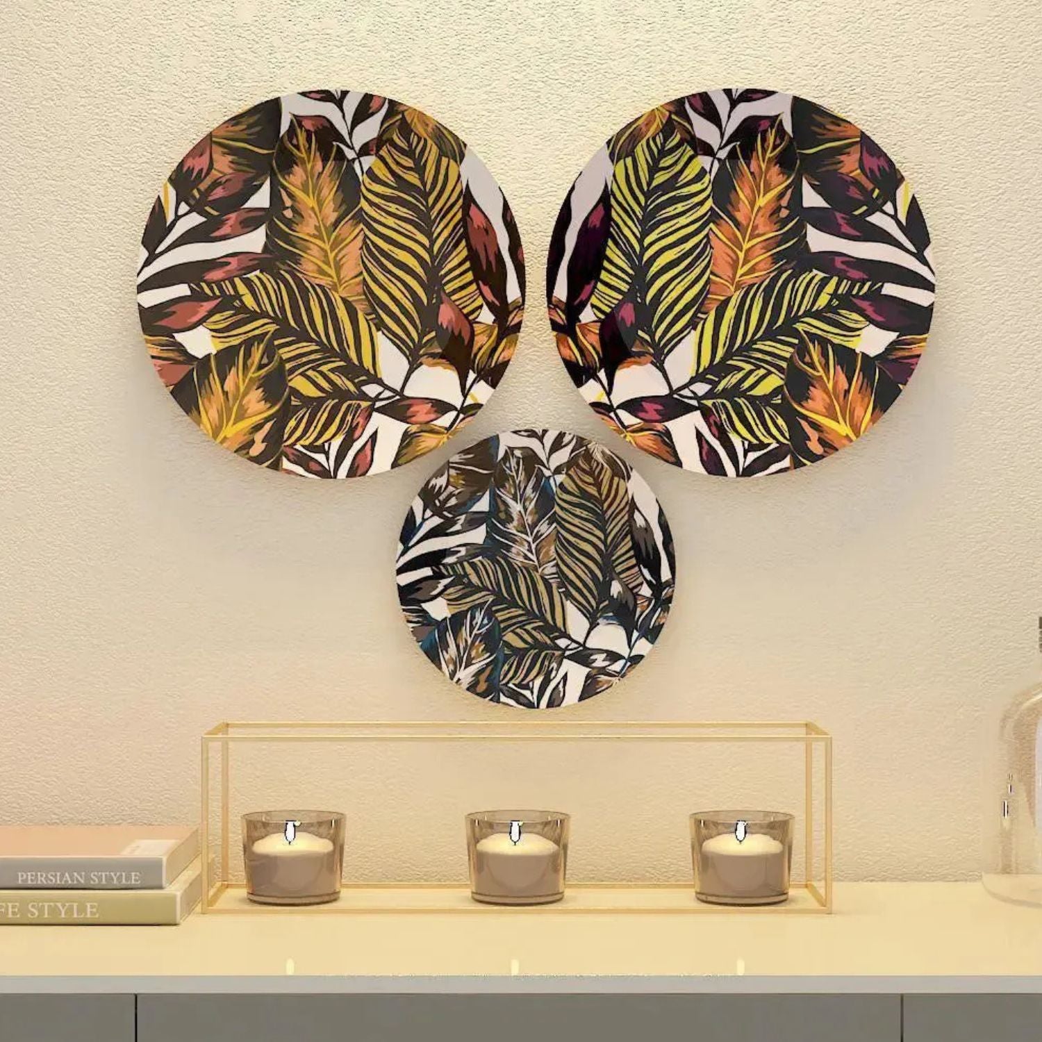 Luxury Leaf Pattern Ceramic Wall Plates For Home Decor