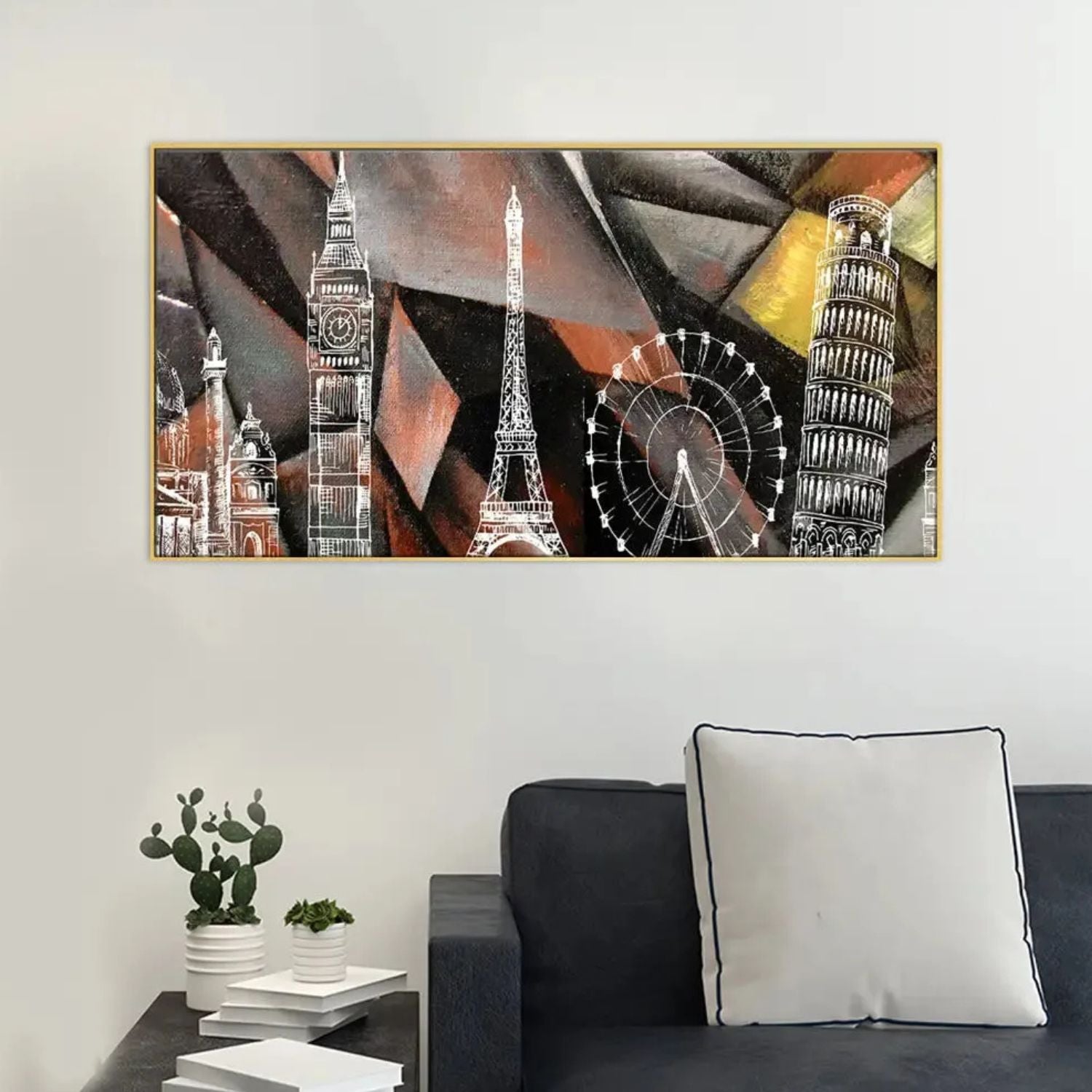 Stylish Wall Art Showcasing World Famous Monuments Scenery Painting