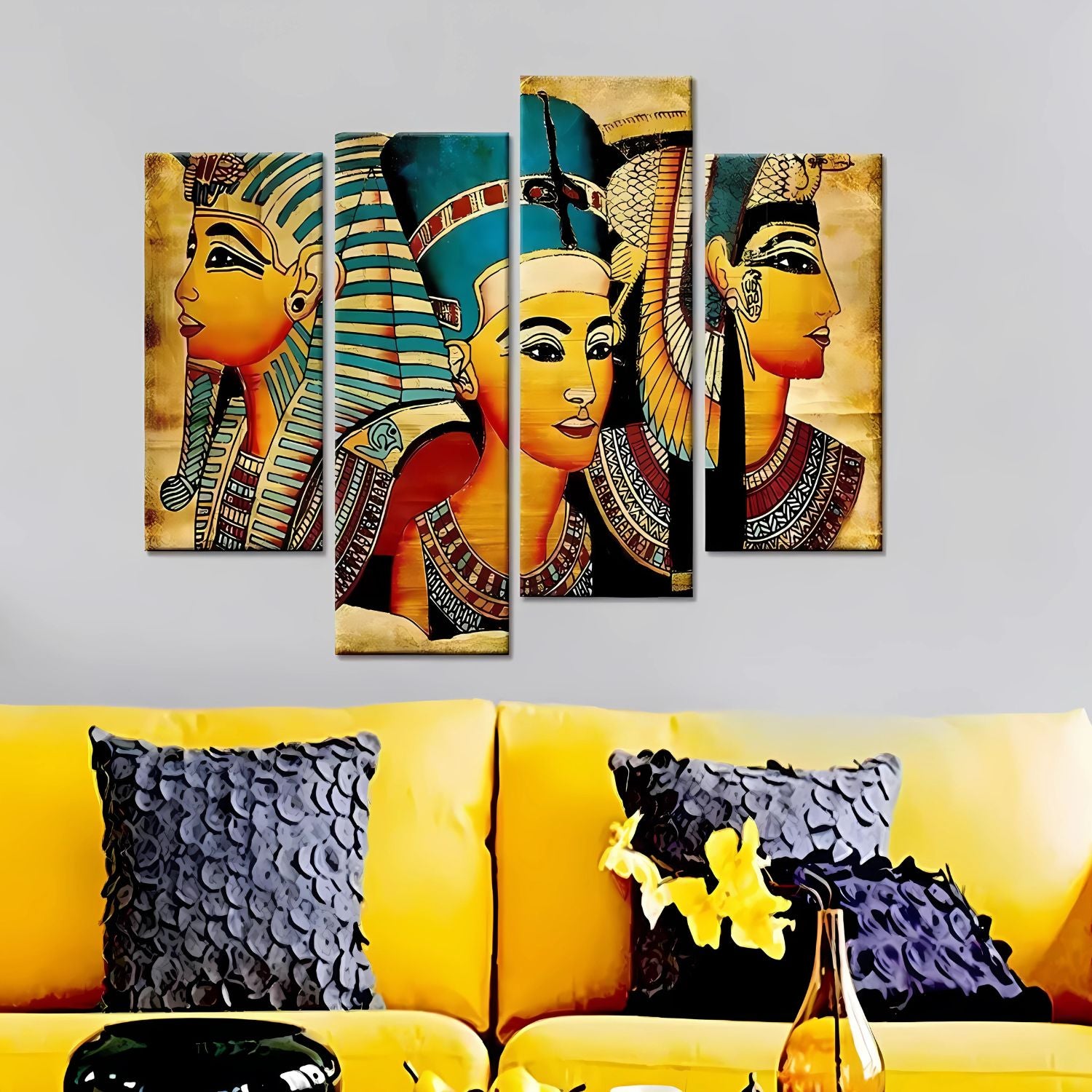 Ancient Egyptian Pharaohs Canvas Wall Art 4-Panels Framed Set