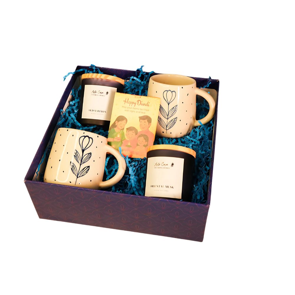 Sips & Sparks Diwali Gift Box With Hand-Painted Mugs & Scented Candles