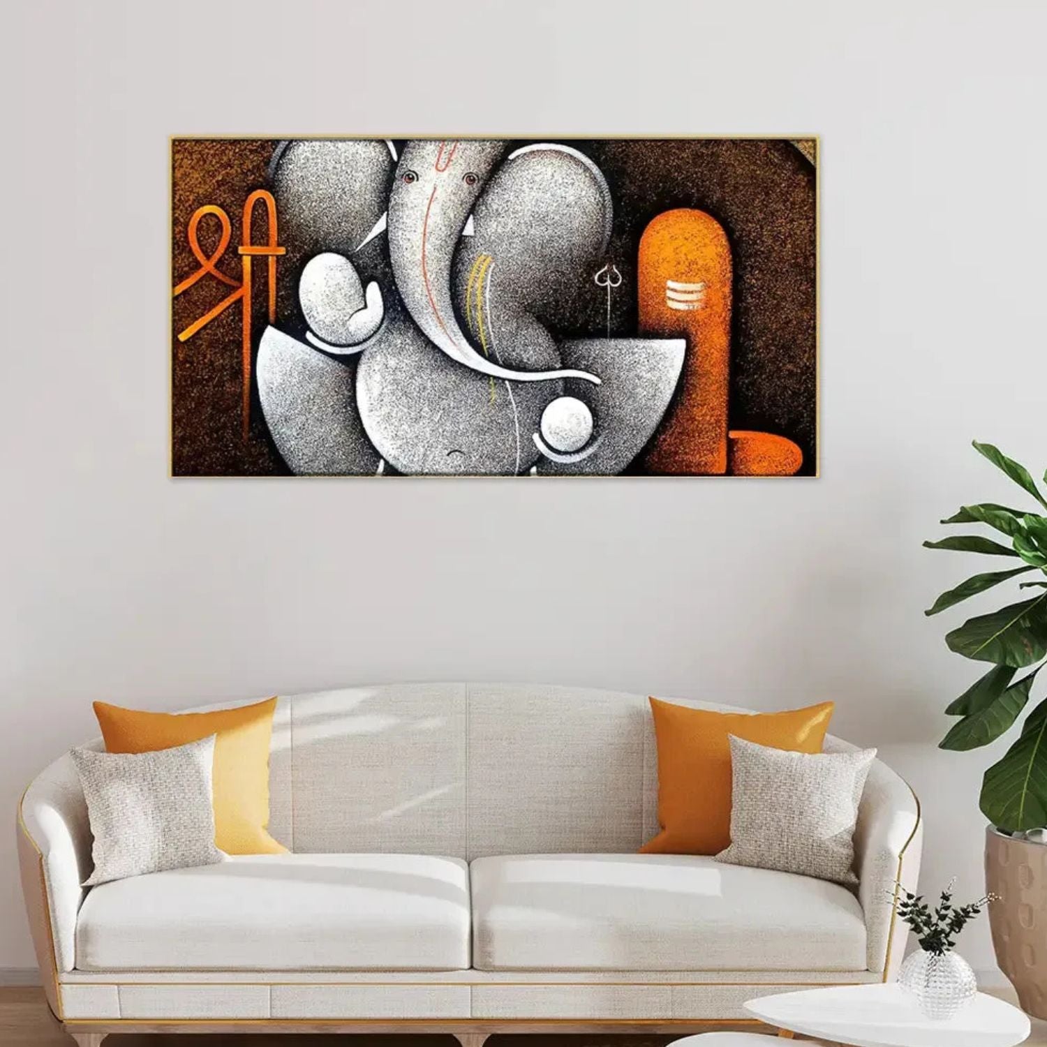 Abstract Ganesha With Shivling Spiritual Canvas Panoramic Wall Art