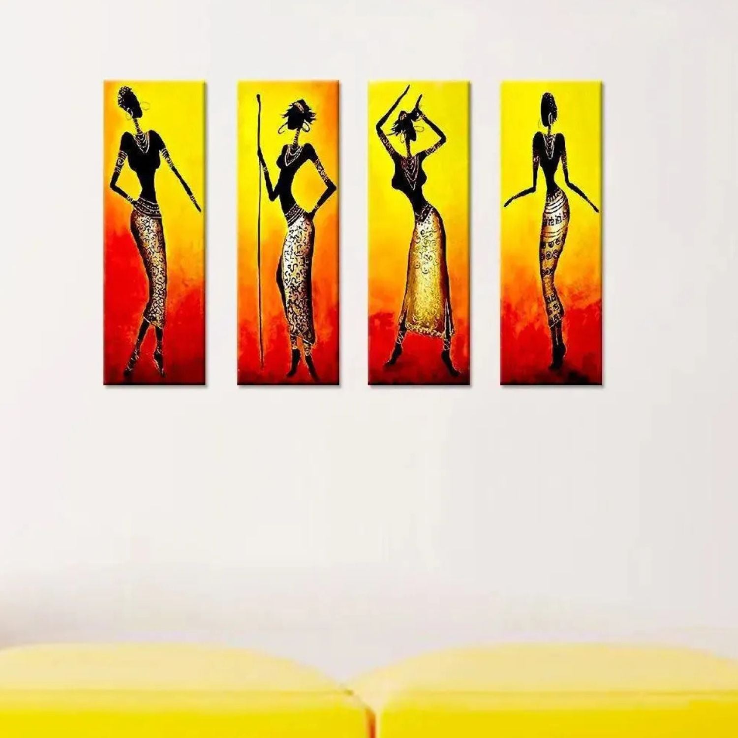 Vibrant African Tribal Women 4-Panel Canvas Wall Painting