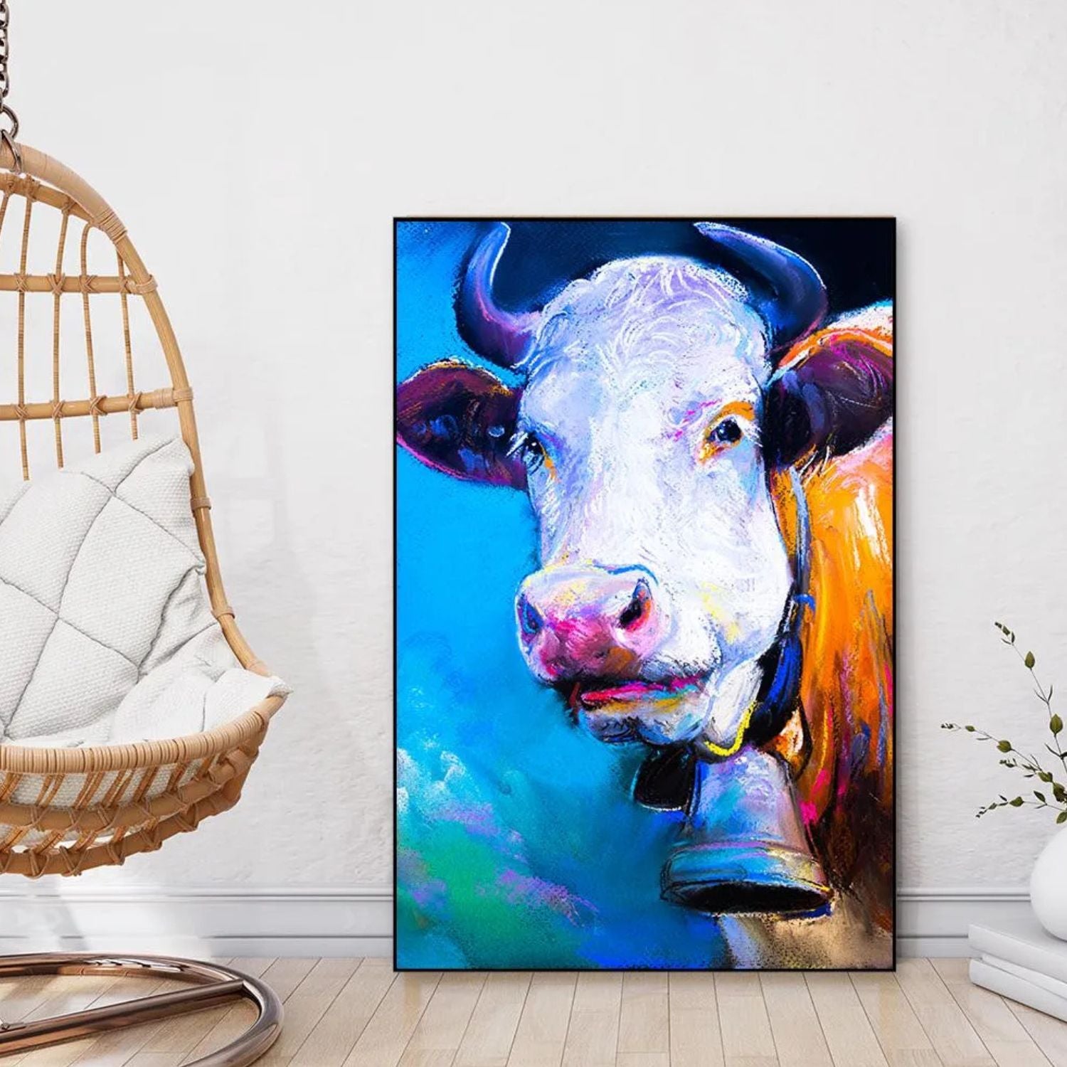 Abstract Bold Bovine Colorful Cow Portrait Modern Pastel Wall Art