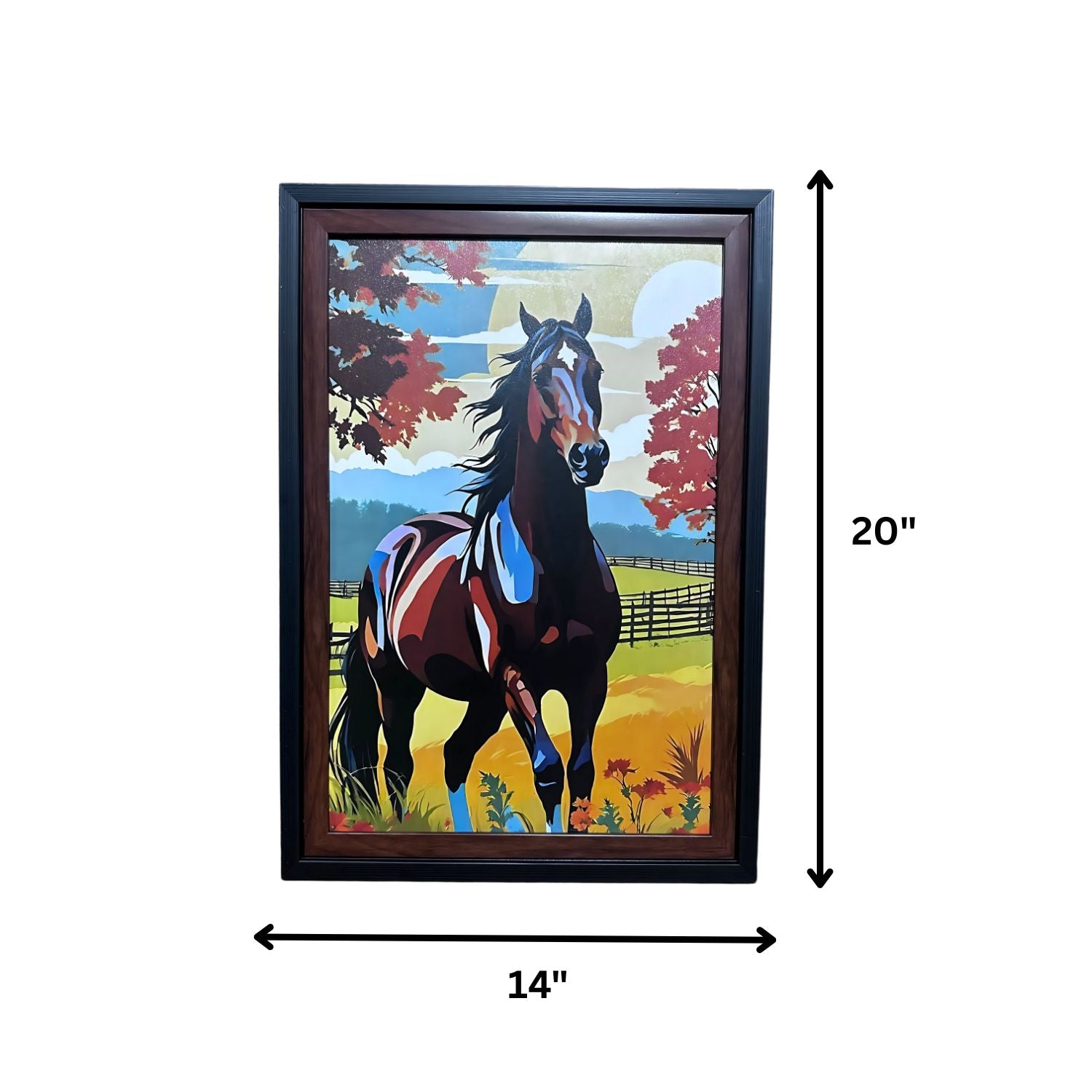 Majestic Horse in Autumn Field - Colorful Framed Farmhouse Wall Art Print