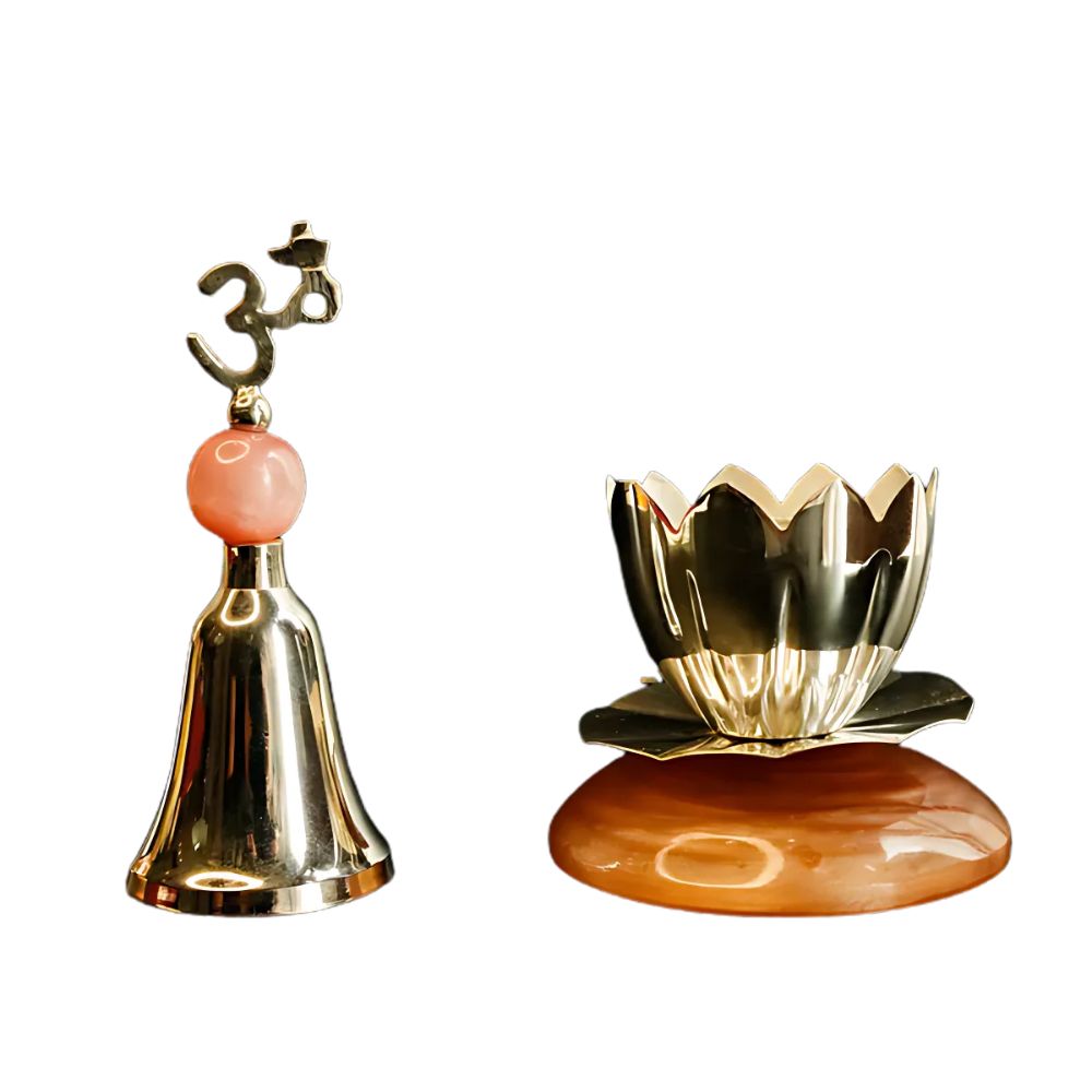 Divine Silver Plated Temple Bell & Shanti Deep Gift Set