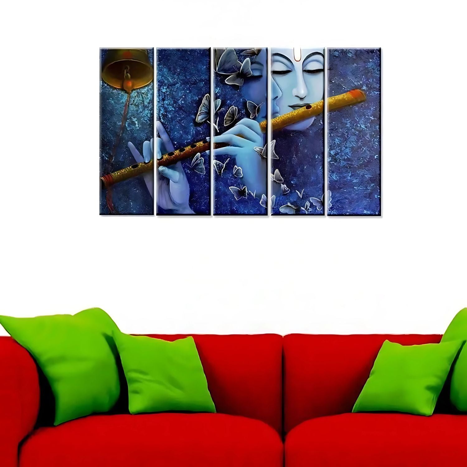Lord Krishna Flute Playing Canvas Painting With Butterfly Design