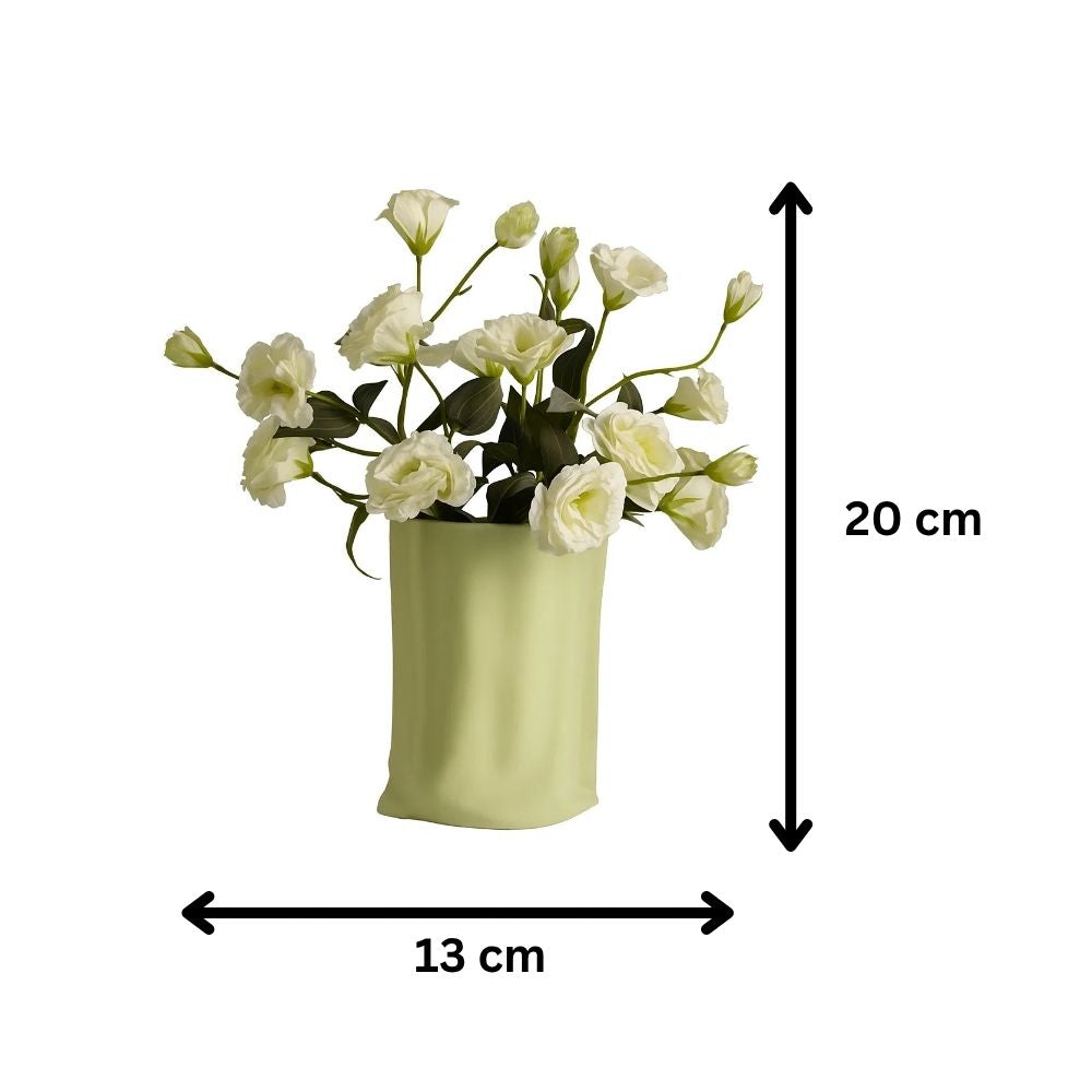 Hand Pinched Textured Paper Bag Style Vase in Cheese Matcha Finish