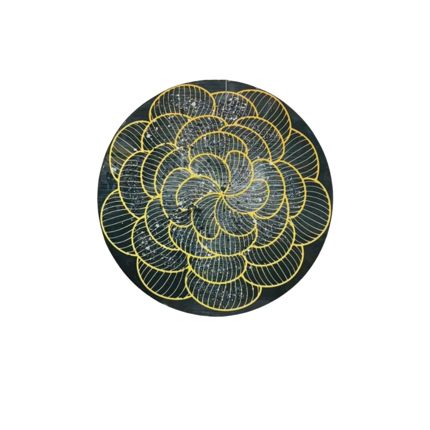 Modern Geometric Round Wall Art With Golden Floral Design