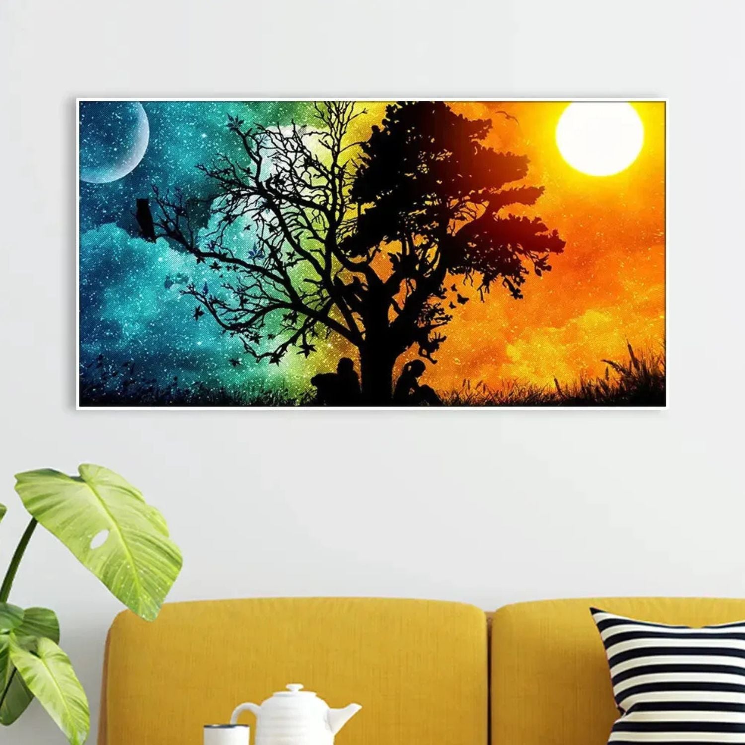 Vibrant Day and Night Fantasy Tree Canvas Wall Art