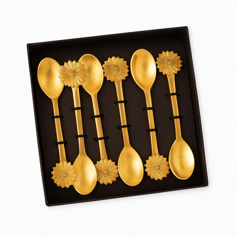 Classic Brass Cutlery Set With Floral Handles - Set of 6