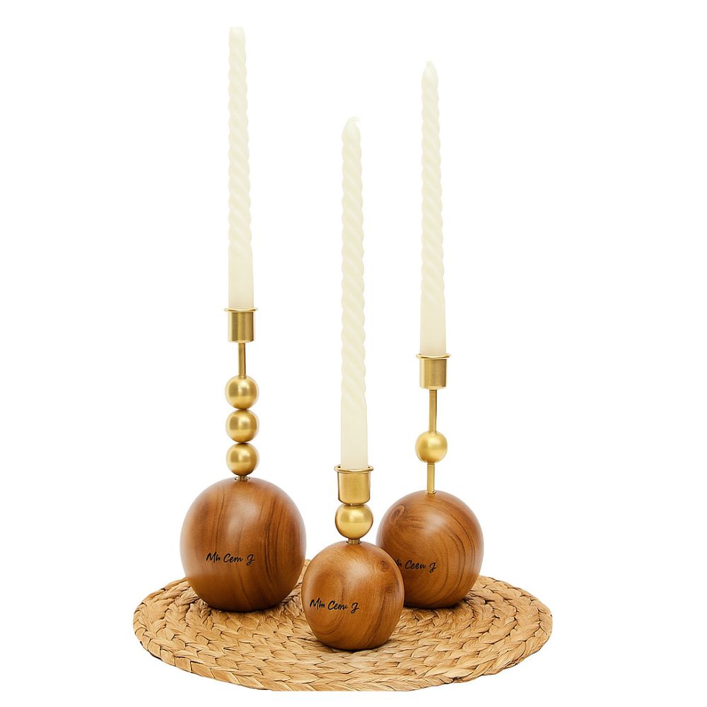 Modern Wood and Metal Harmony Candle Holder Set For Home Decor