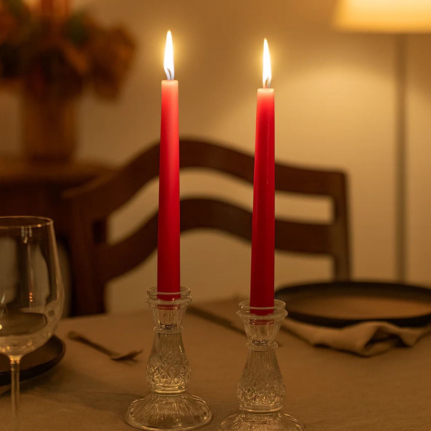 Elegant Glass Glow Taper Candle Set With Classic Holders