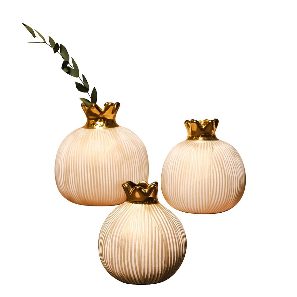 Elegant Pomegranate Jewel Vase Set With Silver & Red Golden Crown Accents