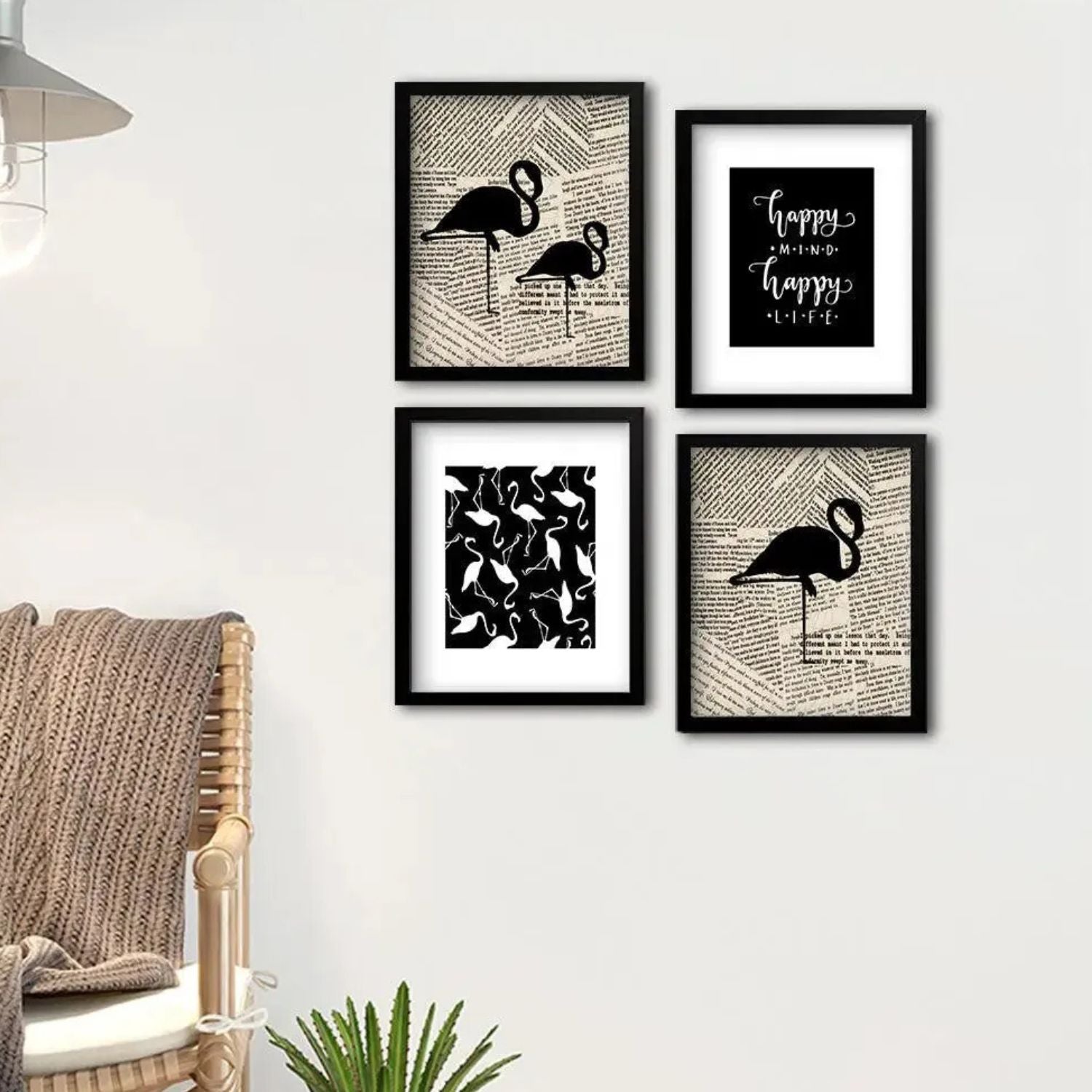 Elegant Black Flamingo and Quote Wall Frame Set for Modern Decor