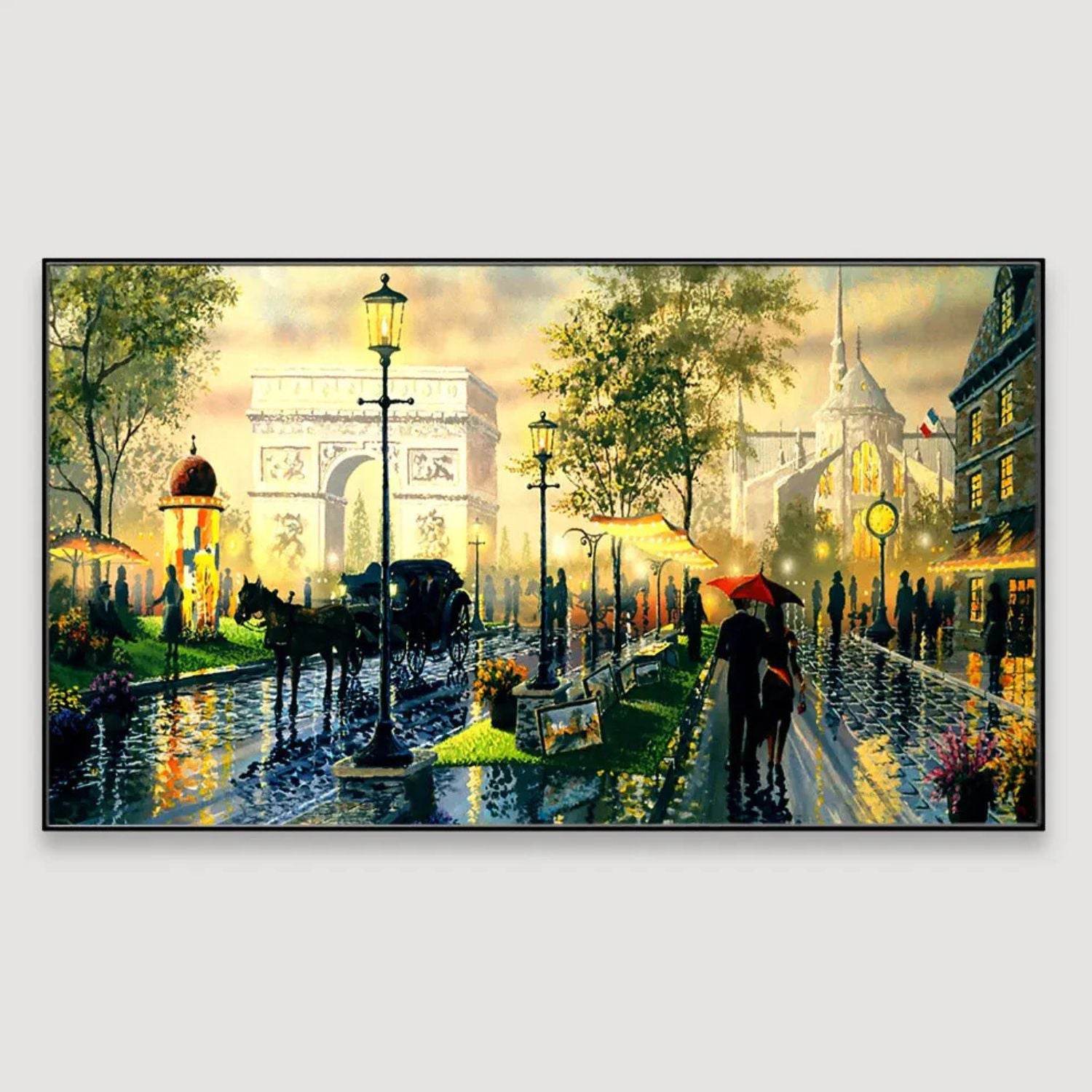 Romantic Parisian Street Scene With Arch Canvas Wall Art