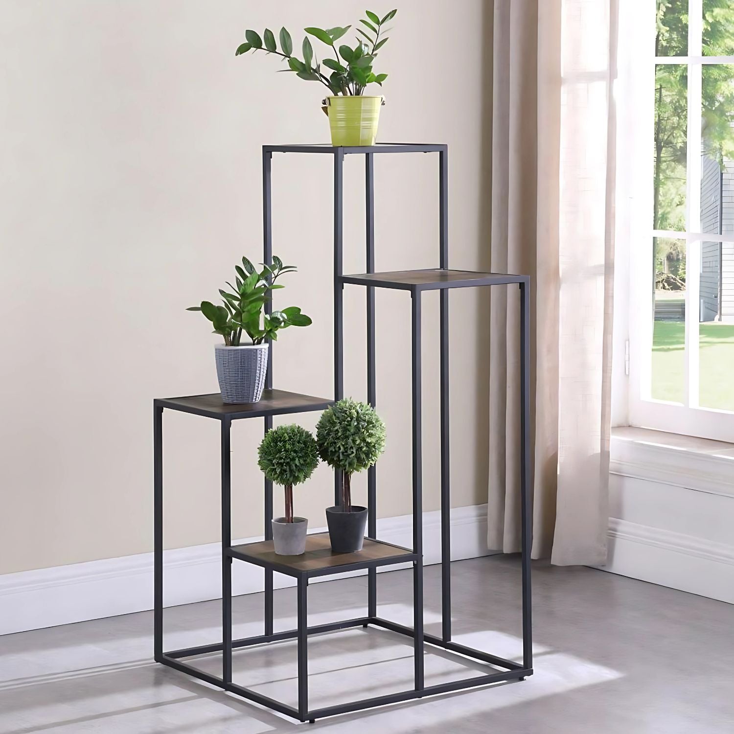 Square Multi-Tiered Metal Plant Stand - Modern Indoor & Outdoor Display