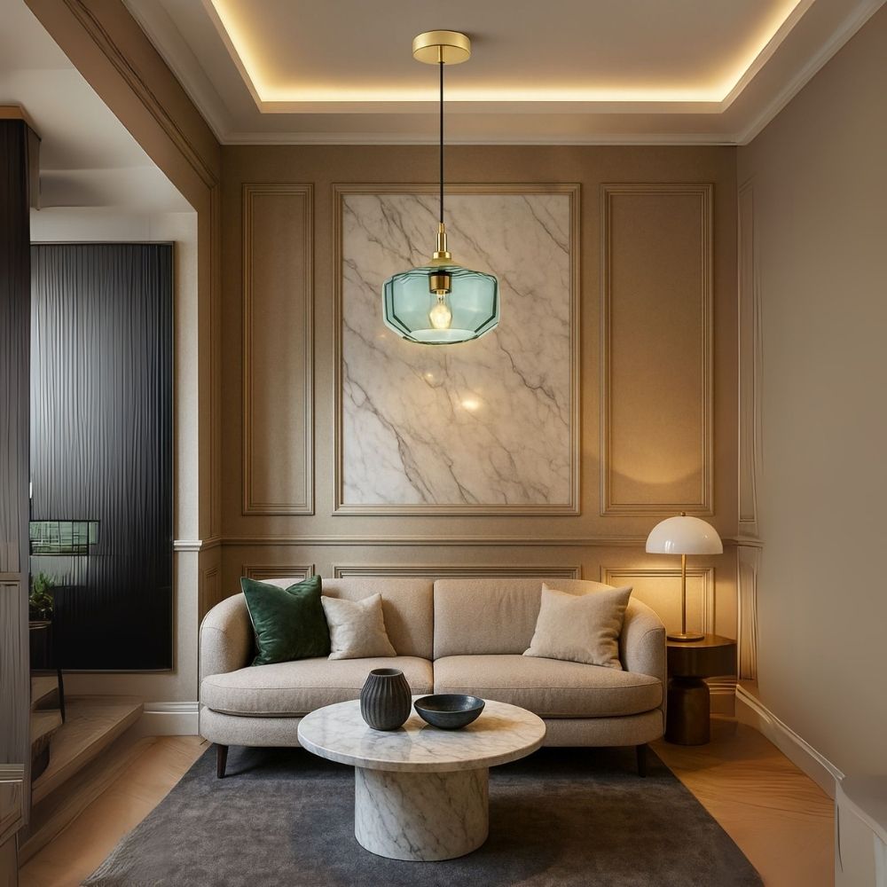 Modern Amber, Green and Coffee Glass Pendant Light With Metal Ceiling Fixture