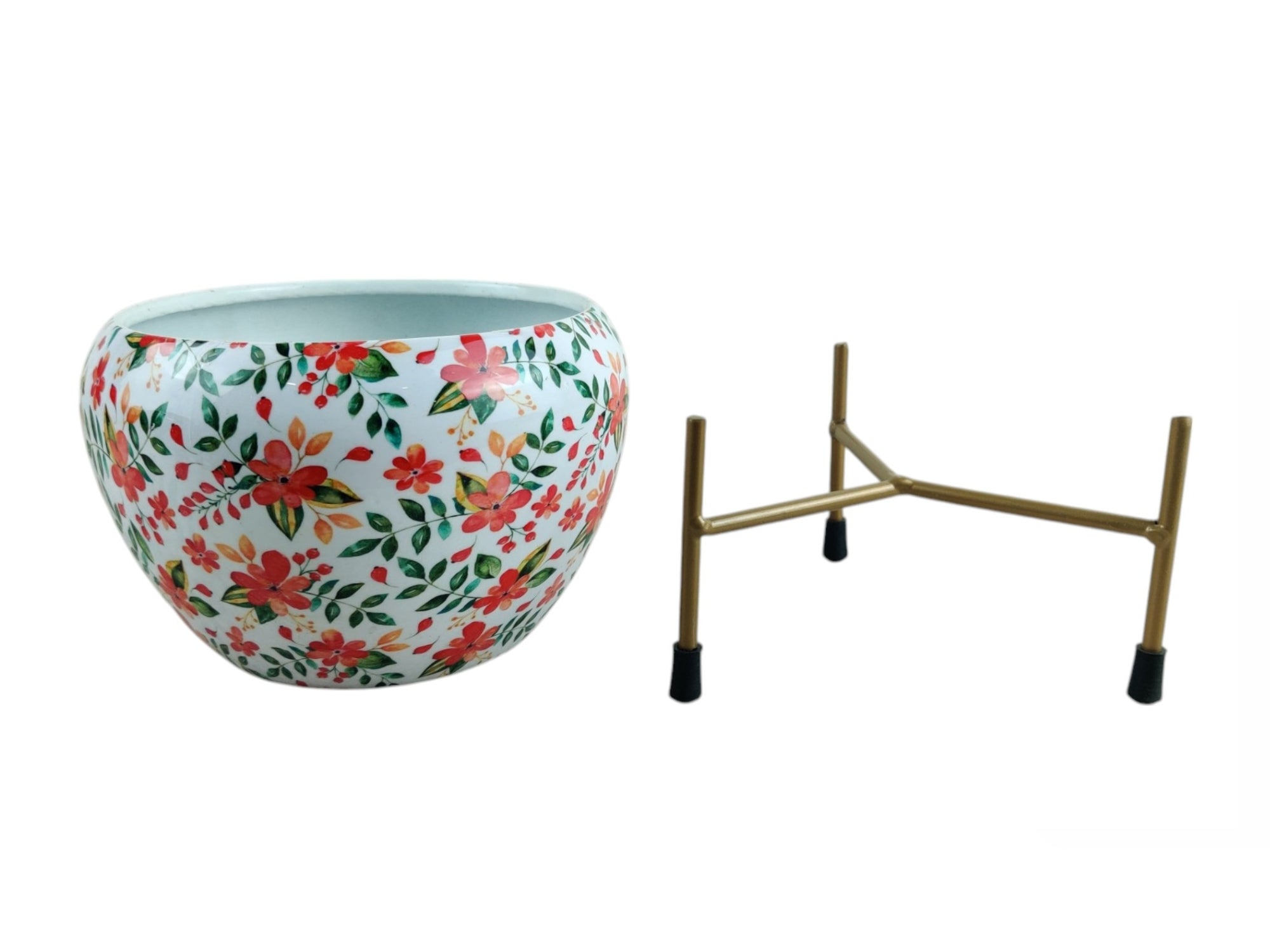 Elegant 5" Orchid Pot - Leaf Print Design with Stand - Nestern