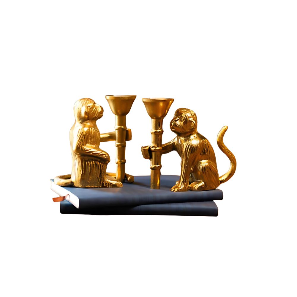 Elegant Golden Monkey Candle Holder Set of 2 For Home Decor