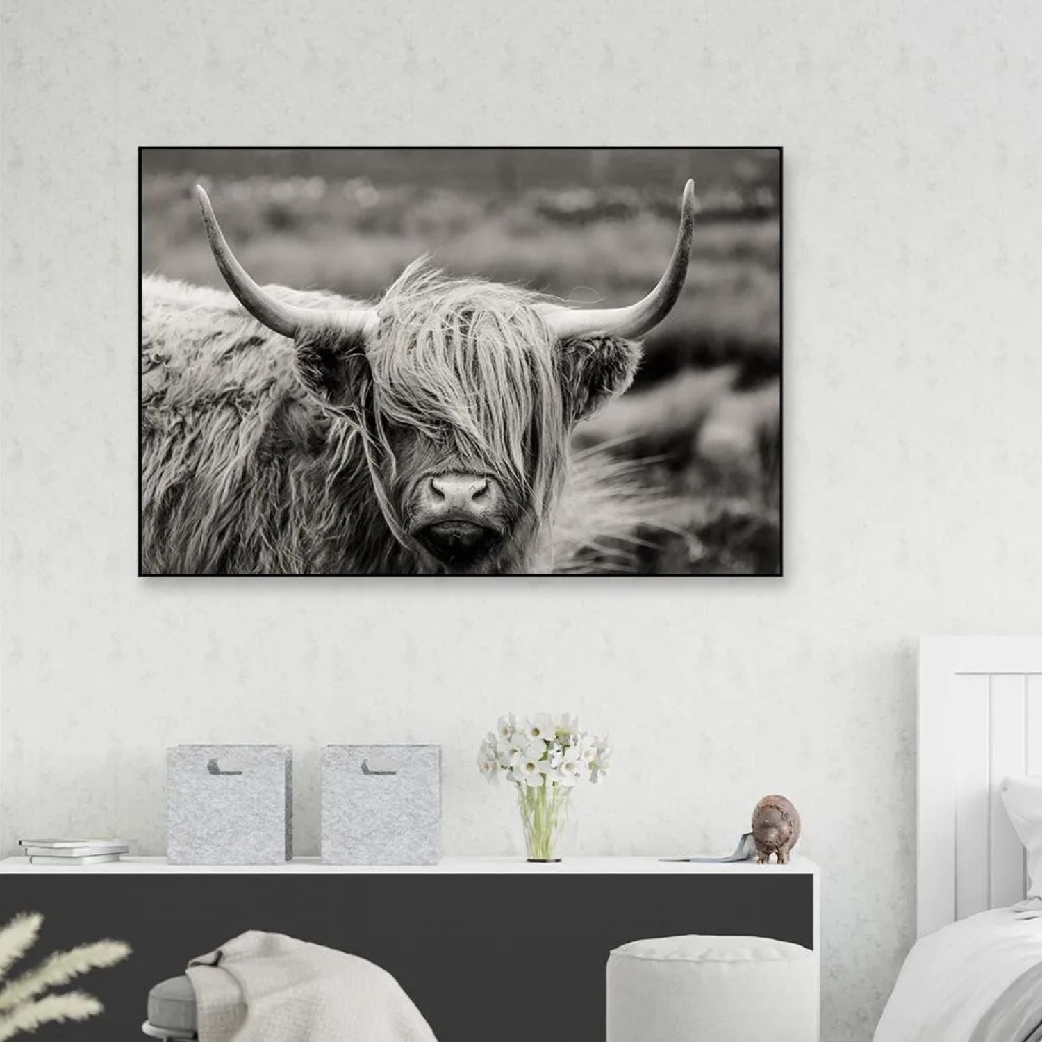Stunning Black and White Highland Cow Canvas Wall Art