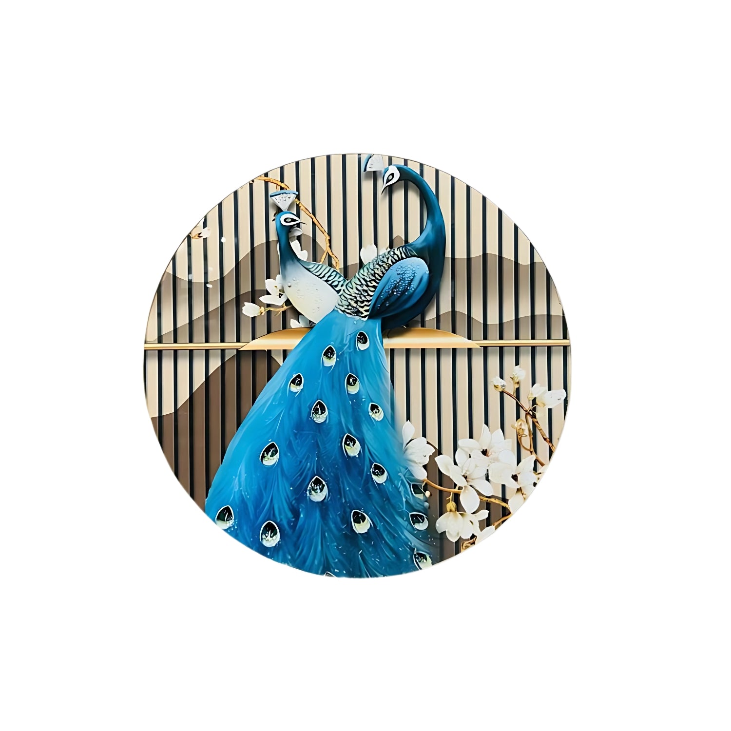 Elegant Round Wall Art With Royal Peacock Design For Home Decor