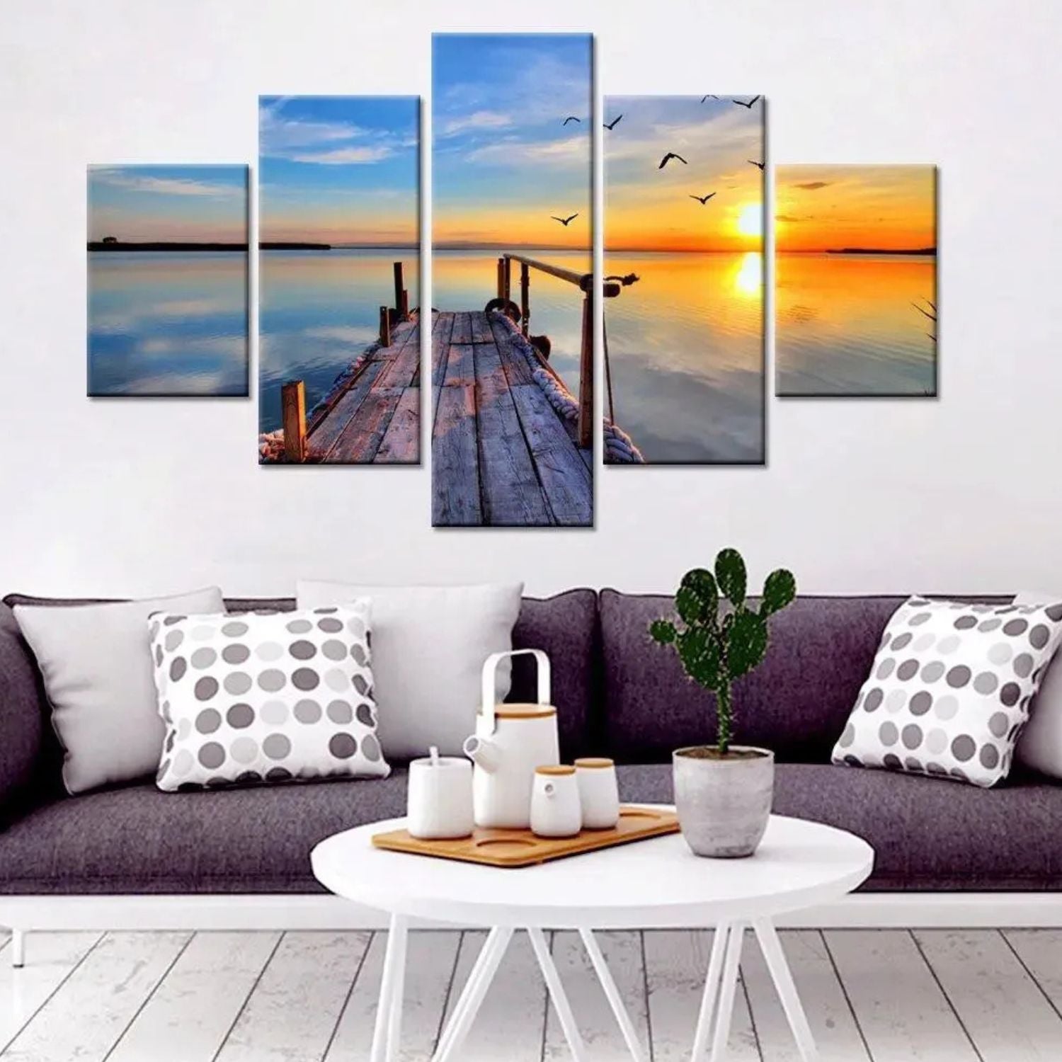Elegant Serene Beach Sunset Multi Panel Canvas Wall Art Painting